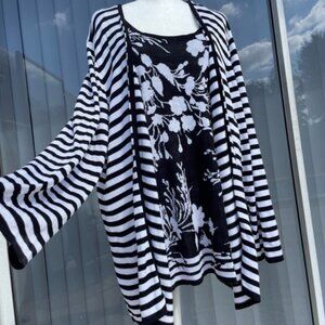 Allison Daley Woman Faux Two‑Piece Mixed Layered Print Top Shirt Blouse– Medium